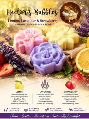 Lemon, Lavender and Strawberry Goats Milk Soap, Handcrafted